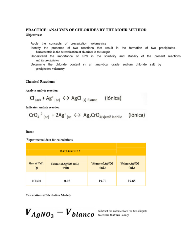 Analysis of Chlorides by The Mohr Method PDF | PDF | Precipitation ...