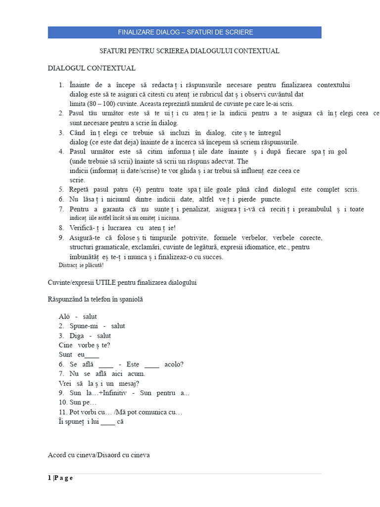 Sfaturi Pentru Scrierea Diálogului Contextual | PDF
