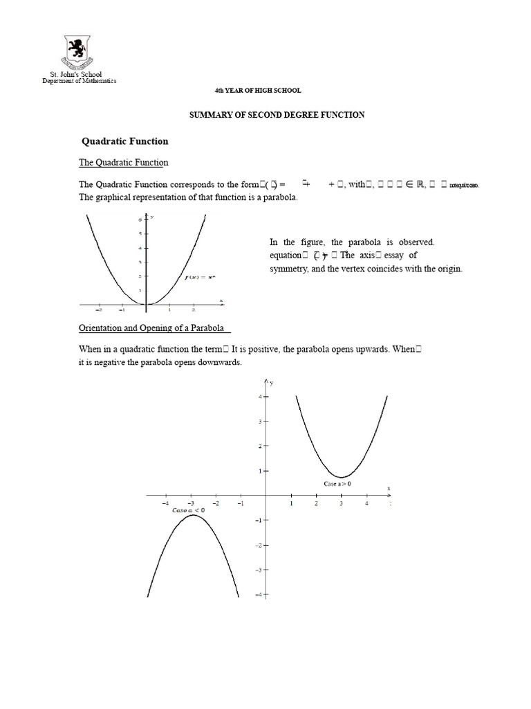 FORMULA Second Degree Equation and Quadratic Function | PDF | Quadratic ...