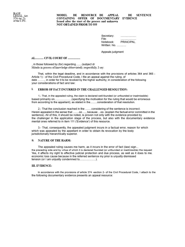 Appeal Document for Civil Ruling | PDF | Judgment (Law) | Appeal