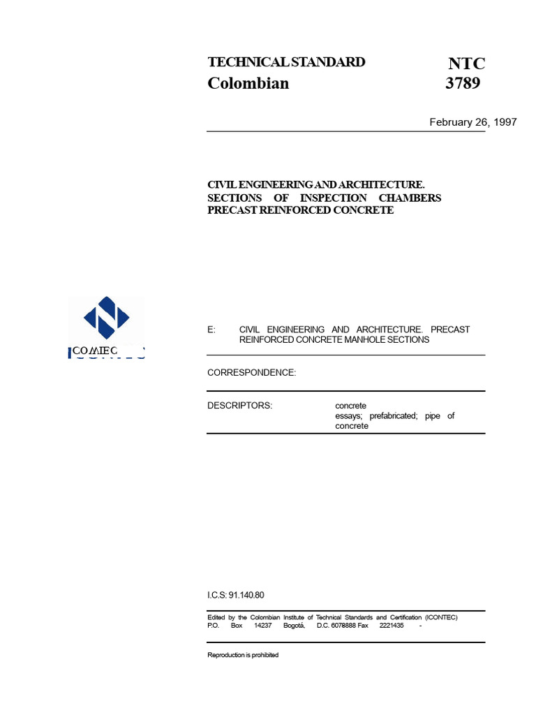 Colombian NTC 3789: Precast Concrete Standards | PDF | Cement | Concrete