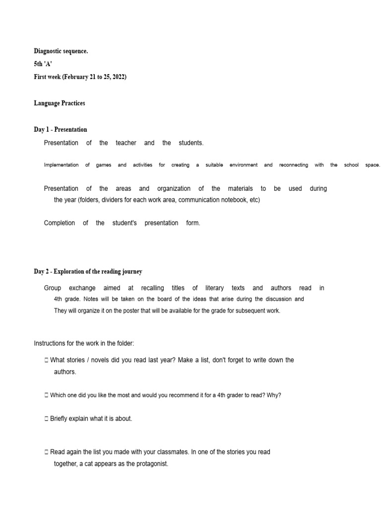 5th Grade Diagnostic Sequence Plan | PDF | Communication | Cognition