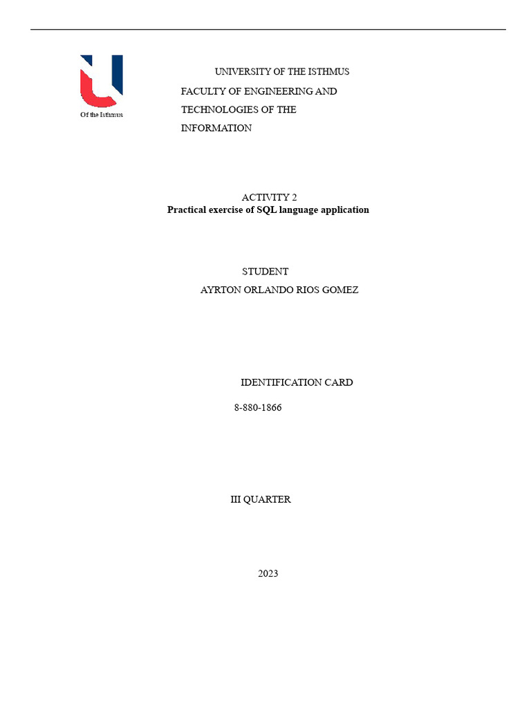 Practical Exercise of SQL Language Application | PDF | Sql | Databases