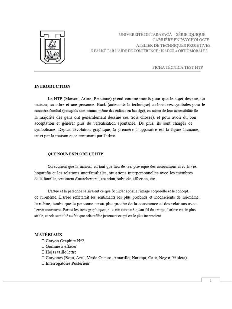 Fiche Technique du Test HTP | PDF | Concept de soi | Introversion et ...