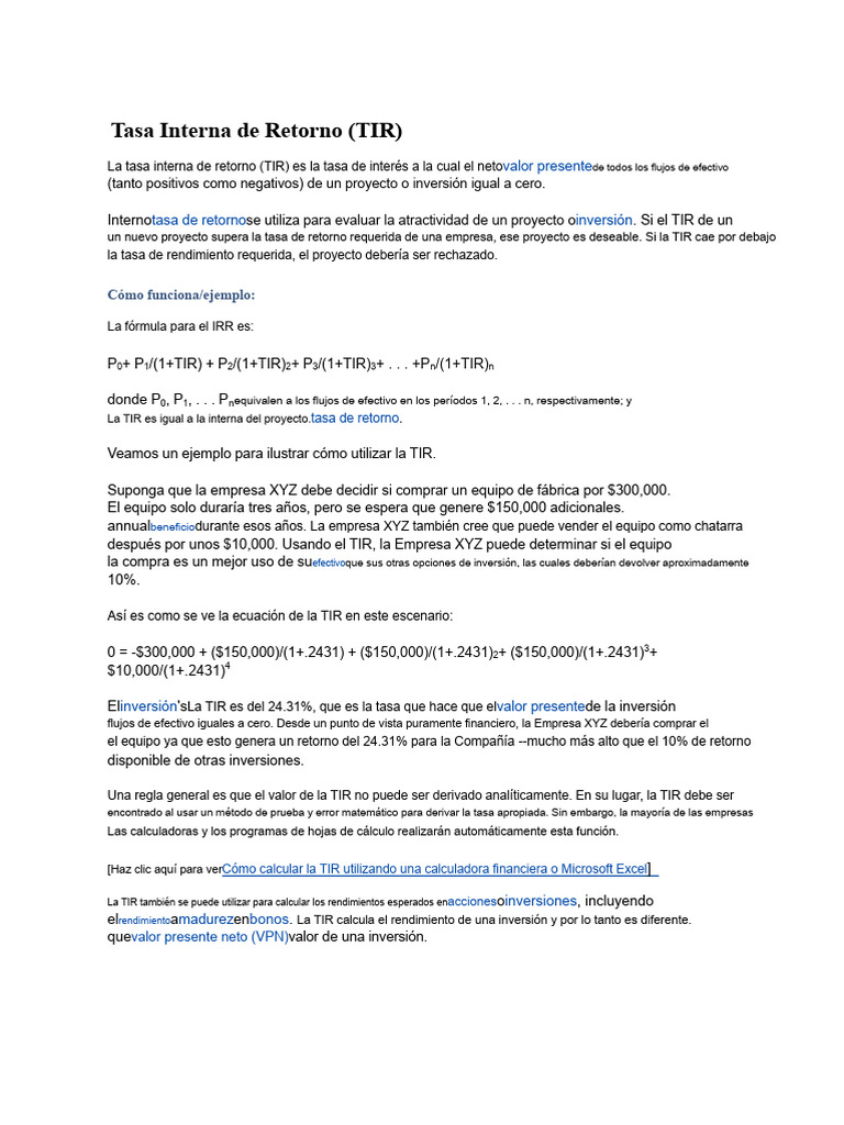 Tasa Interna de Retorno | PDF | Tasa interna de retorno