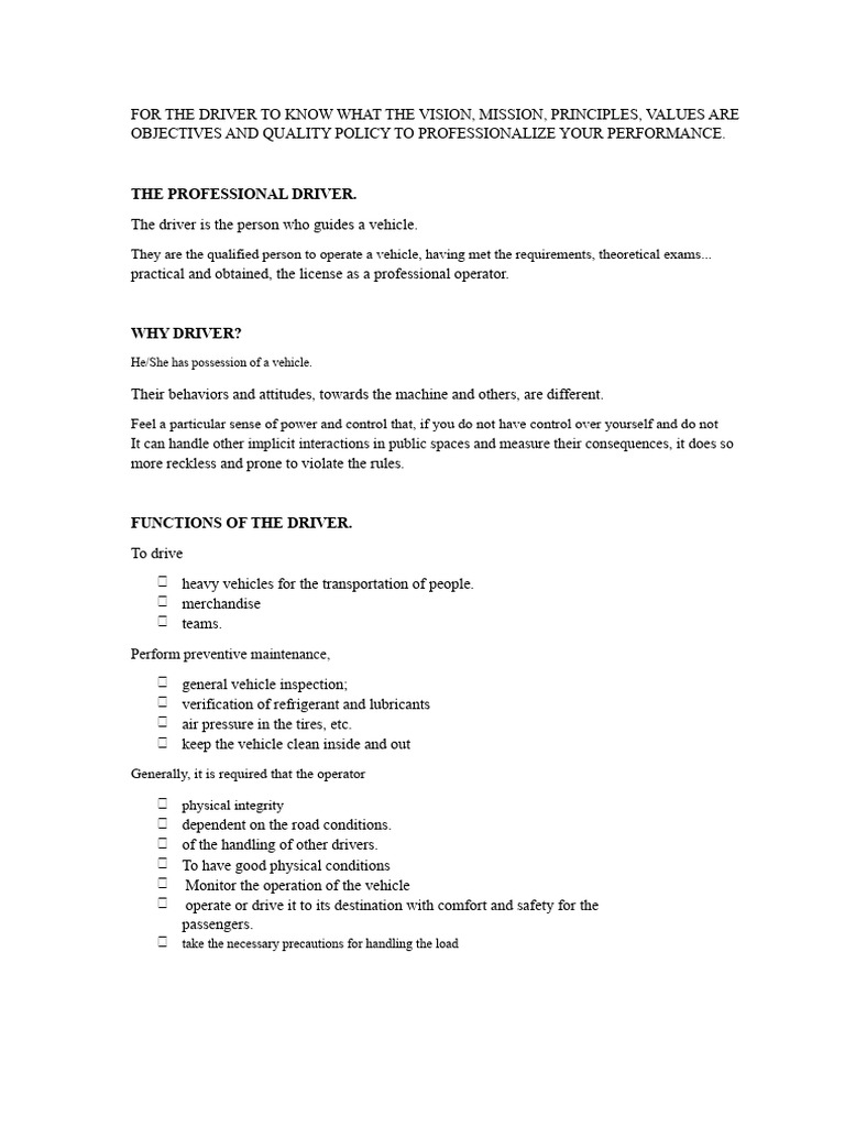 Professional Driver Vision and Values Guide | PDF | Safety | Value (Ethics)