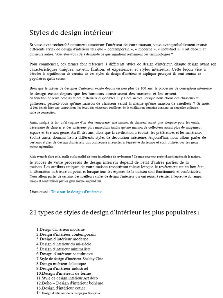 Styles de design d'intérieur expliqués | PDF | Conception | Meubles