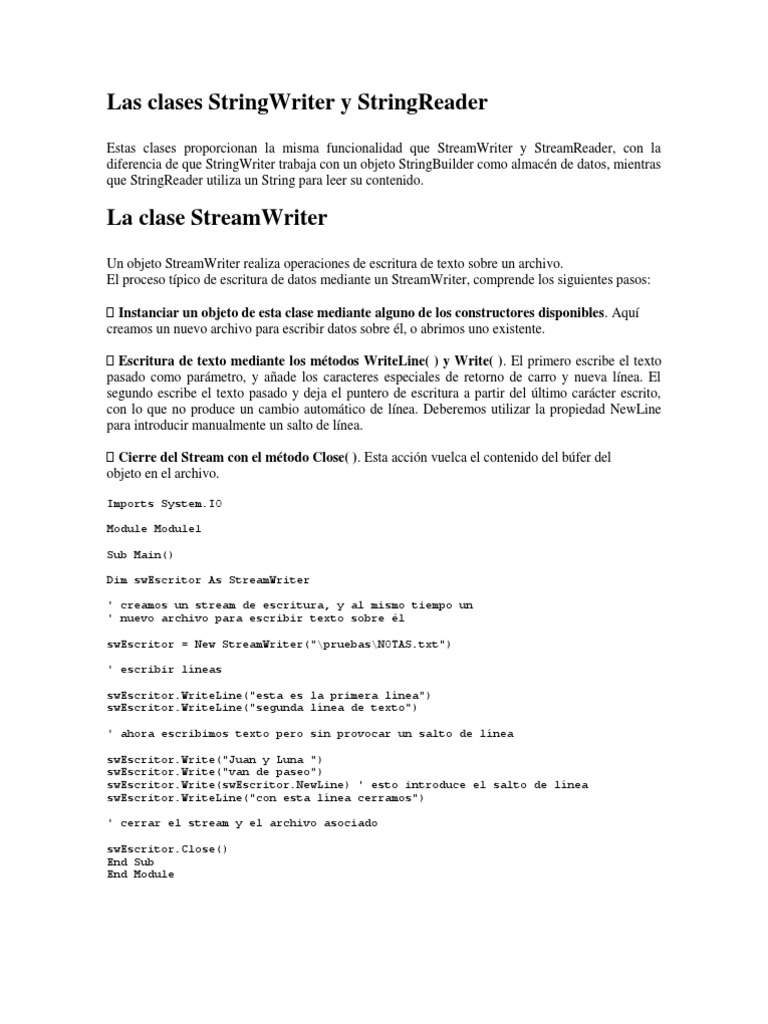 Las Clases String Writer y String Reader | PDF | Métodos y materiales ...