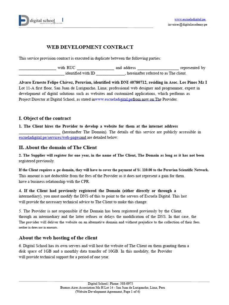 Web Development Contract Template | PDF | Websites | Web Development