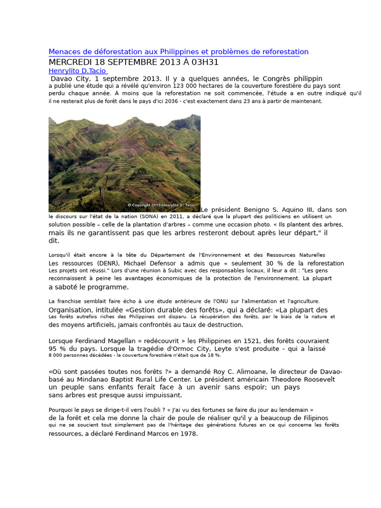 Deforestation et reforestation aux Philippines | PDF | Forêt ...
