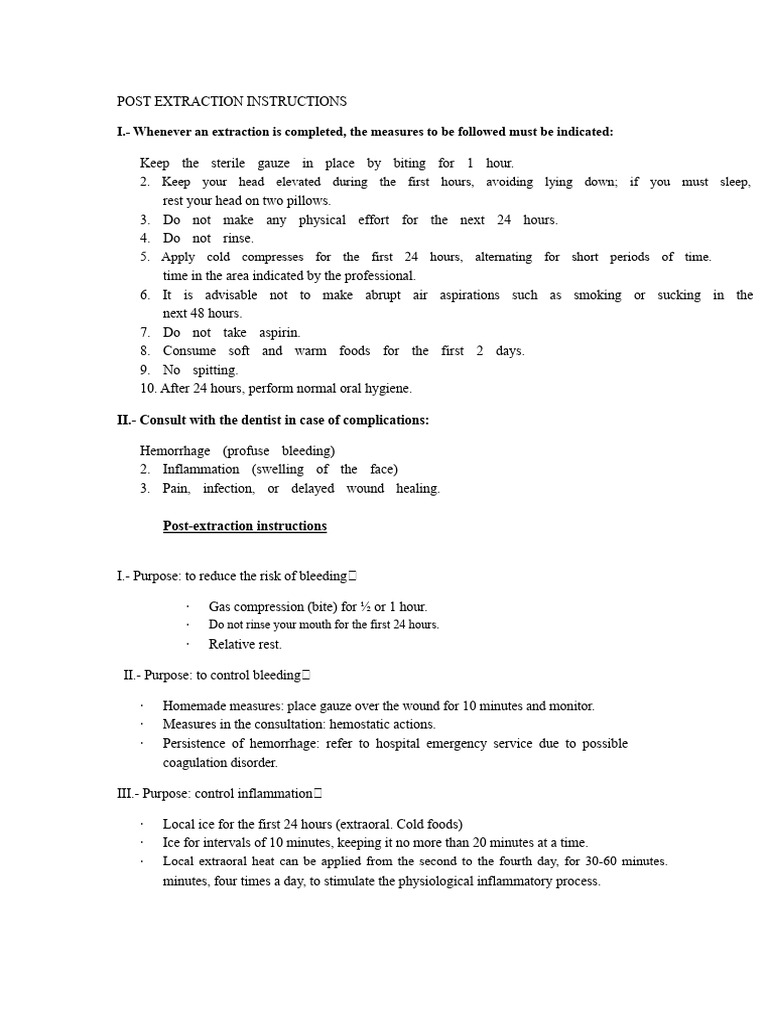 Post Extraction Instructions | PDF | Health Sciences | Health Care