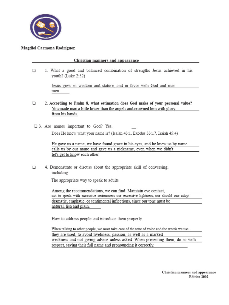 Christian Manners and Appearance Guide | PDF