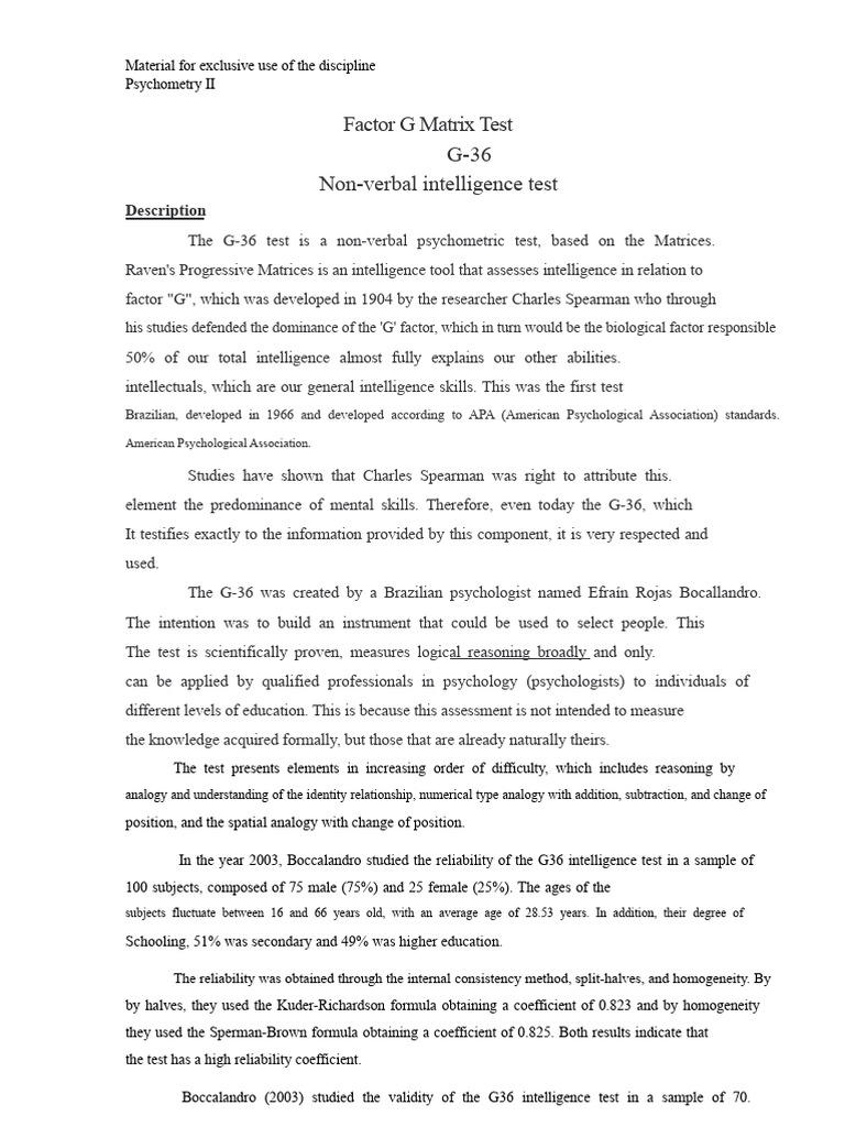 G-36 Non-Verbal Intelligence Test Overview | PDF | Psychometrics ...