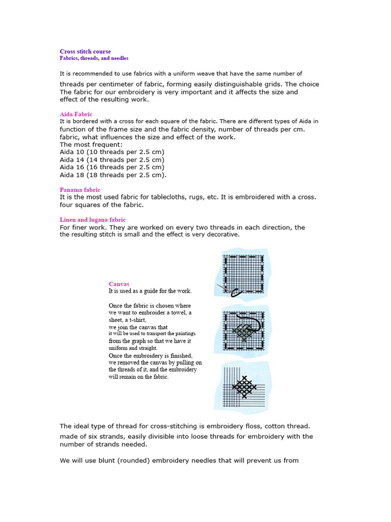 Cross Stitch Course: Fabrics & Techniques | PDF | Embroidery | Needlework