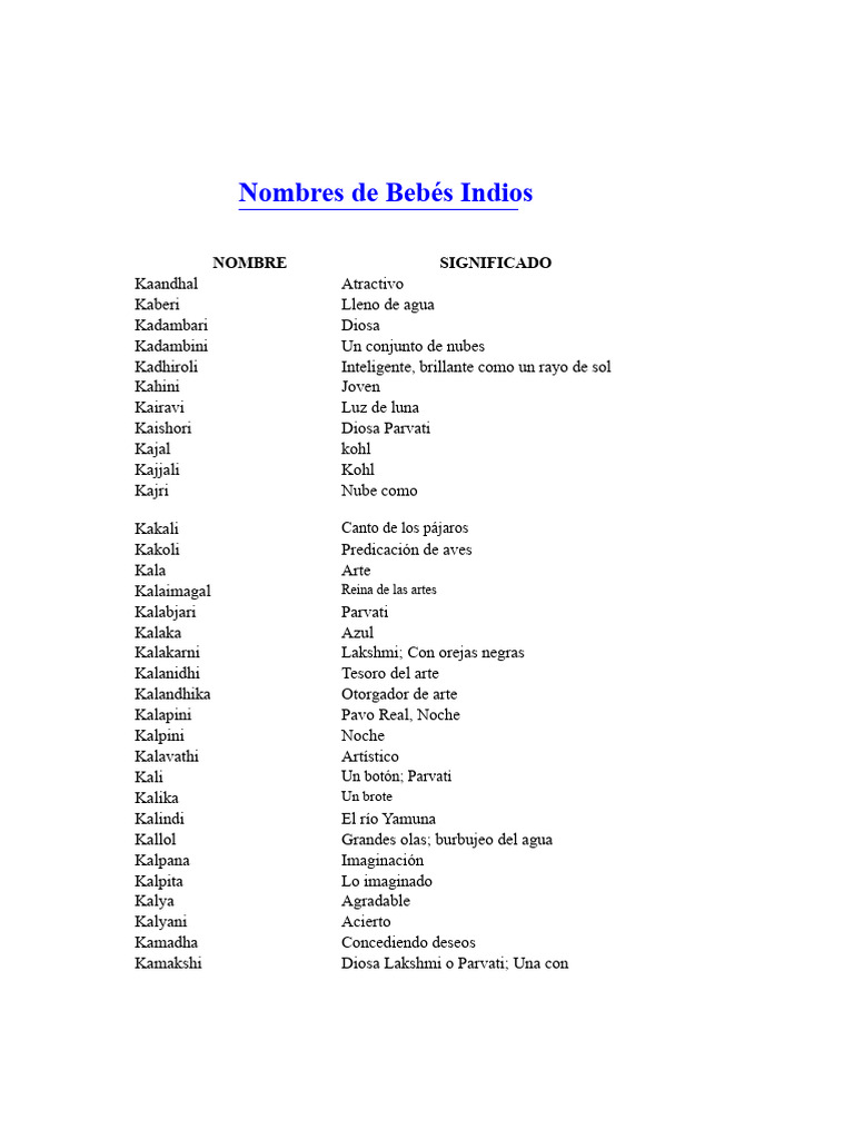 Nombres de Bebés Indios | PDF
