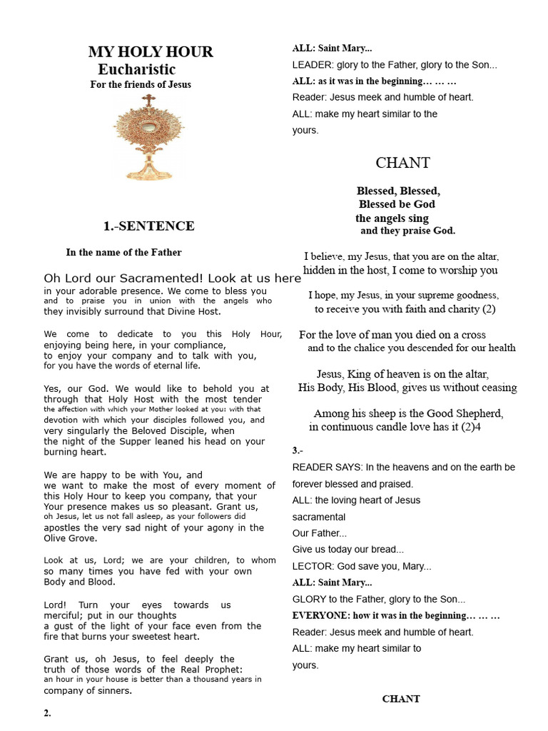 Holy Hour Worship and Prayer Guide | PDF | Eucharist | God The Father