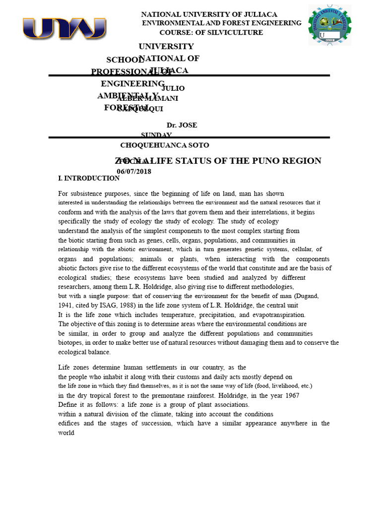 Life Zones of The Puno Region Print | PDF | Ecology | Natural Environment