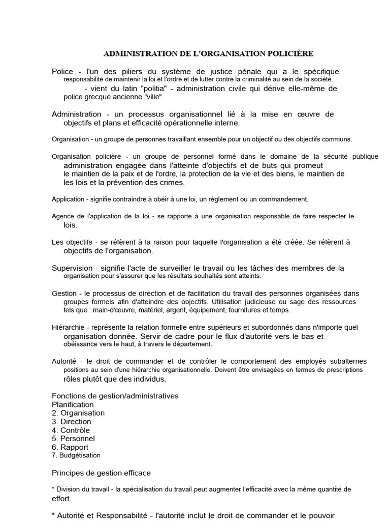 Administration de l'Organisation Policière | PDF | Police | Loi