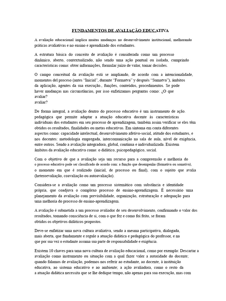 Fundamentos da Avaliação Educativa | PDF | Avaliação | Aprendizado