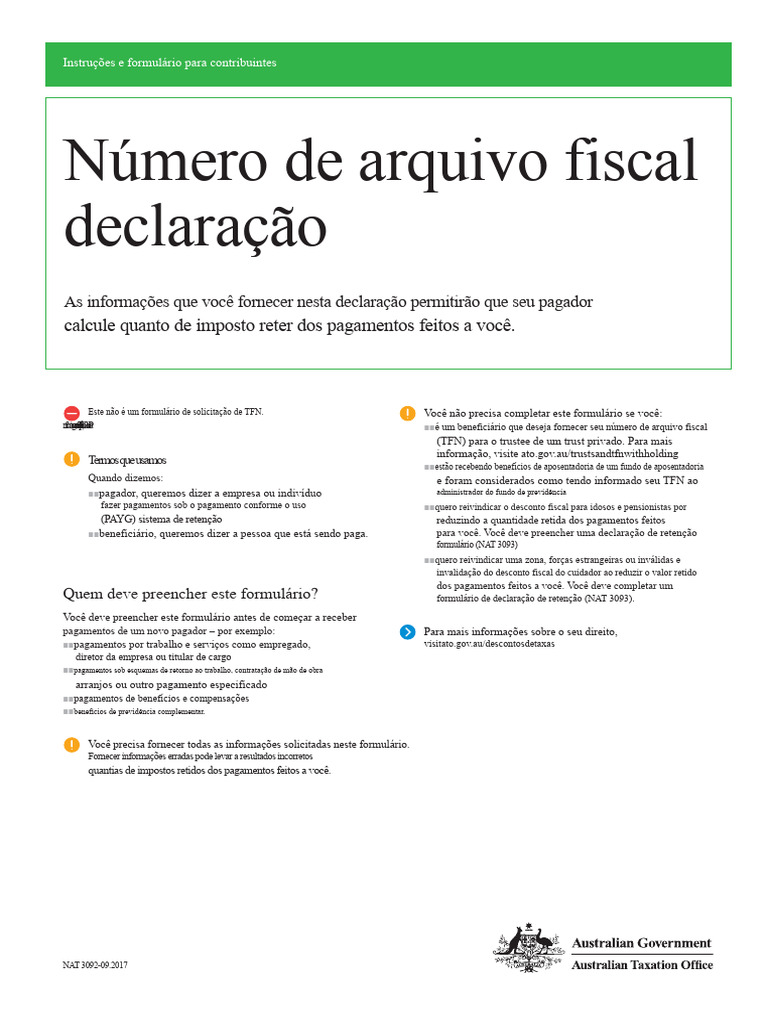 Instruções para Declaração de TFN | PDF | Impostos | Isenção de impostos