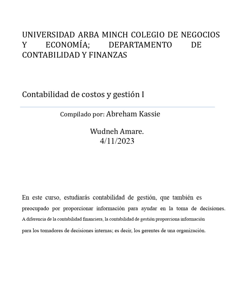 Contabilidad de Costos y Gestión I | PDF | Costo | Contabilidad