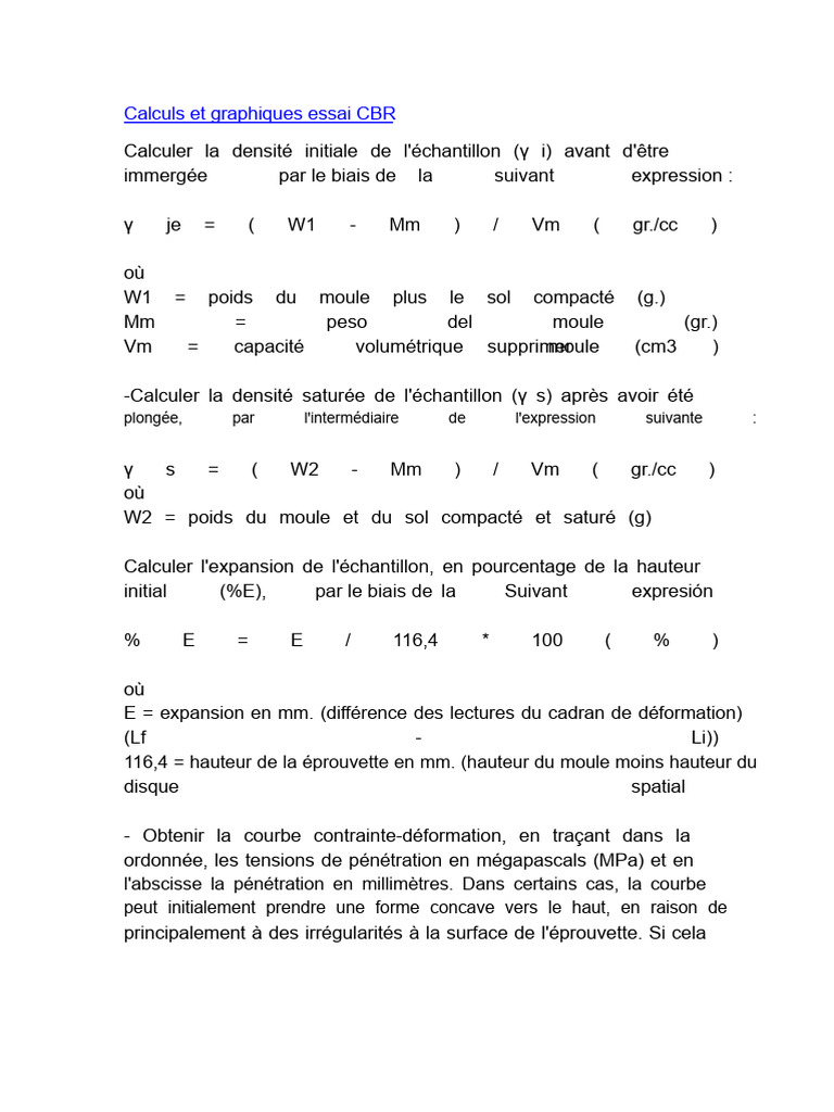 Essai CBR : Méthodologie et Calculs | PDF