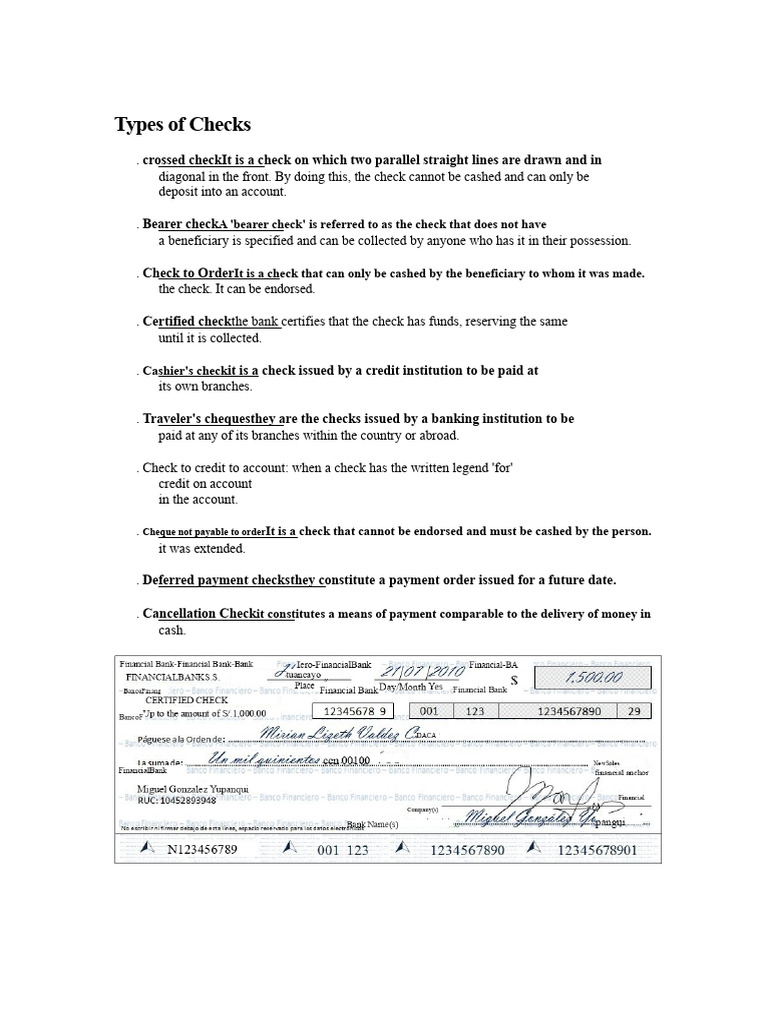Types of Checks Explained | PDF | Cheque | Banks