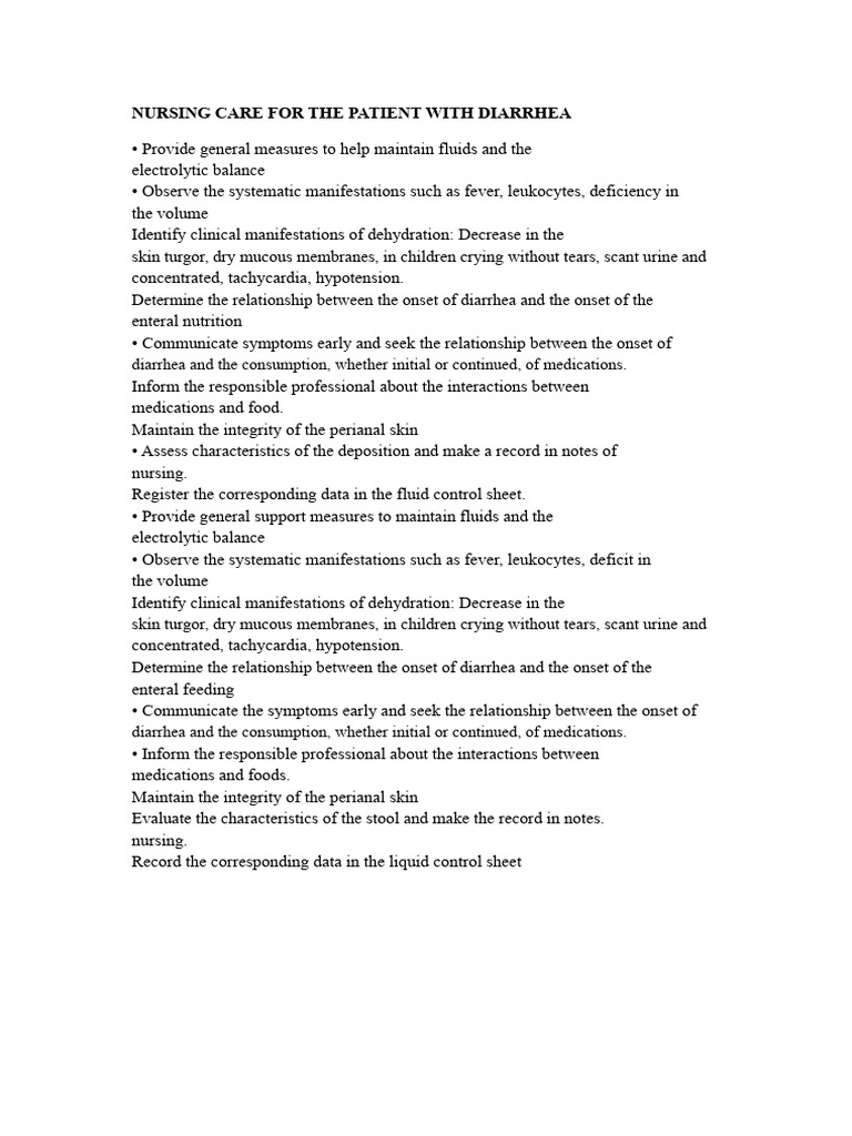 Nursing Care for Diarrhea and Constipation | PDF | Dehydration ...