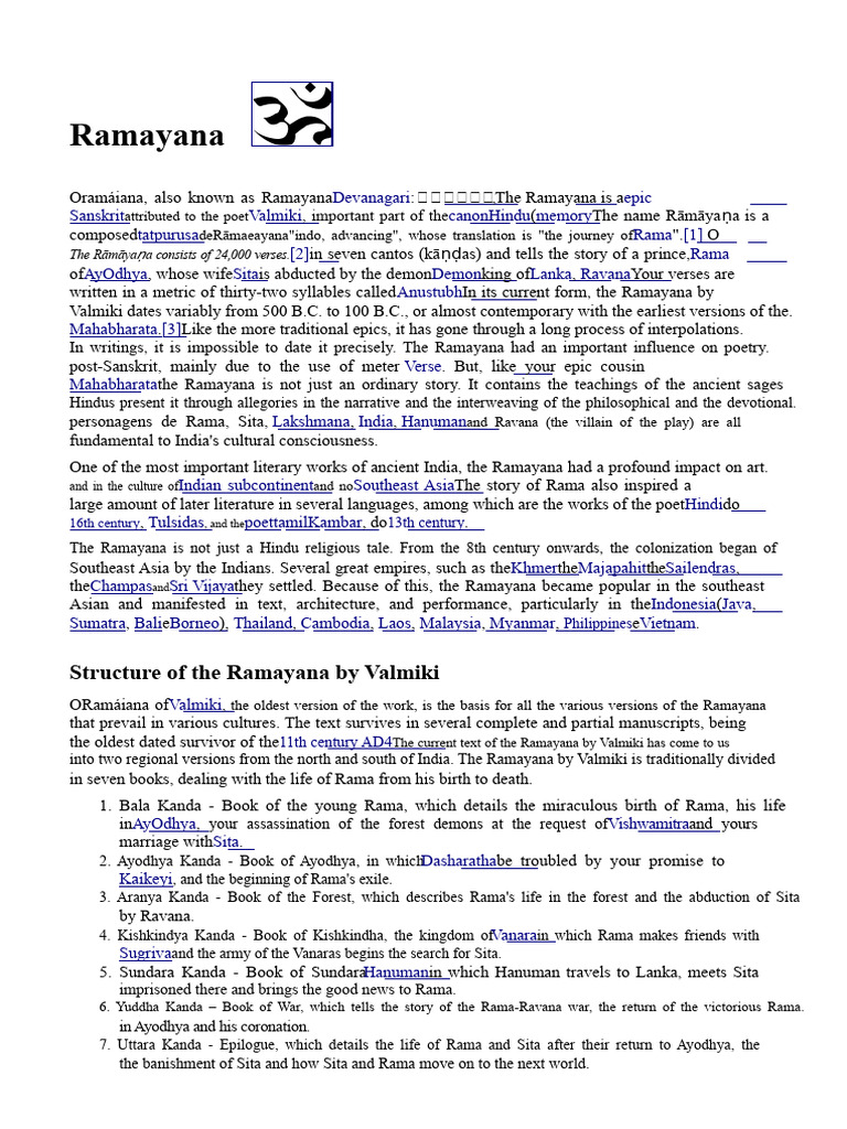 Overview of the Ramayana Epic | PDF | Ramayana | Rama