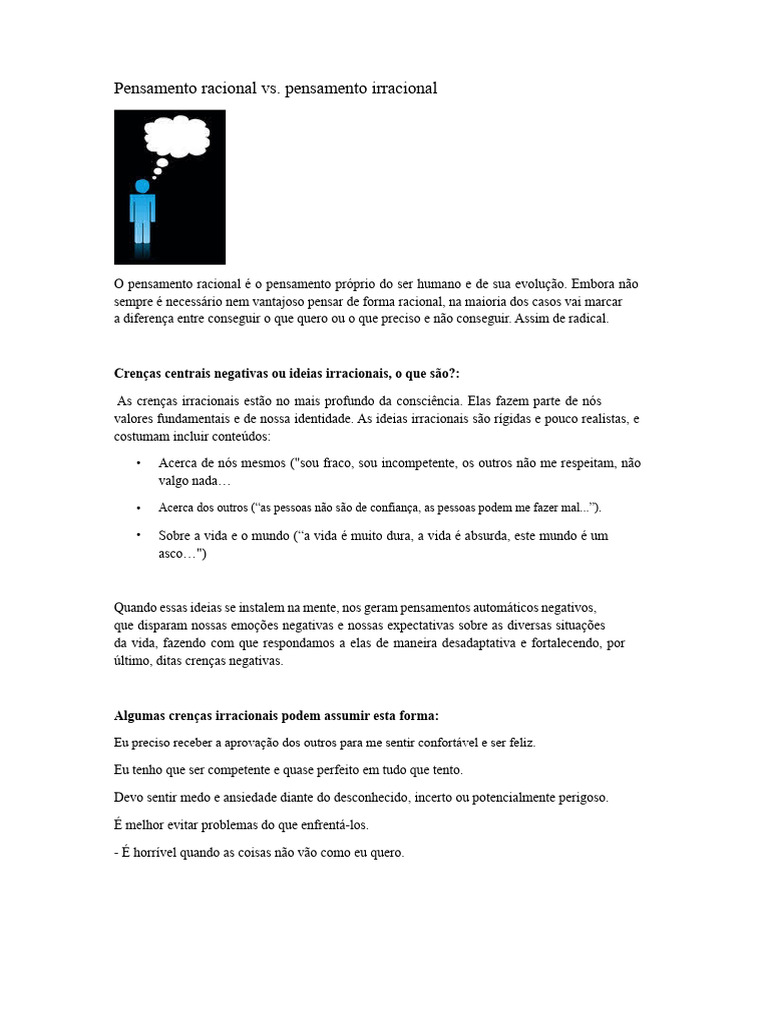 Diferenças entre Pensamento Racional e Irracional | PDF | Pensamento ...