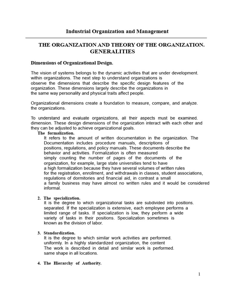 Dimensions in The Design of The Organization | PDF | Hierarchy | System