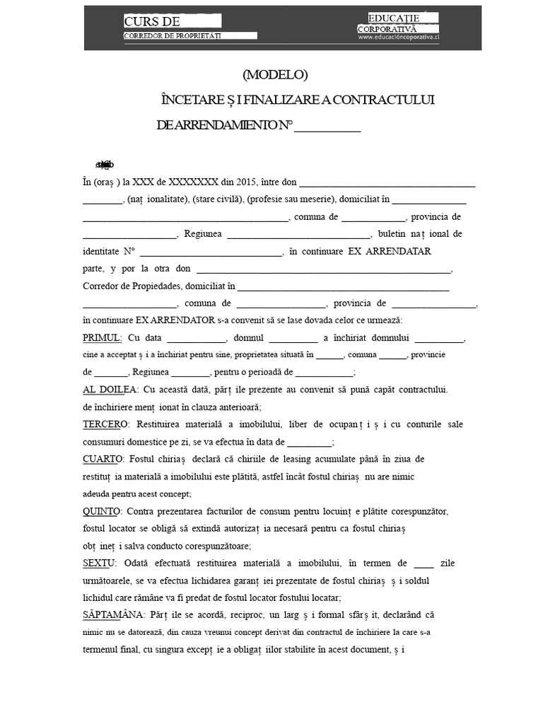 Terminare Și Încheiere A Contractului de Închiriere | PDF