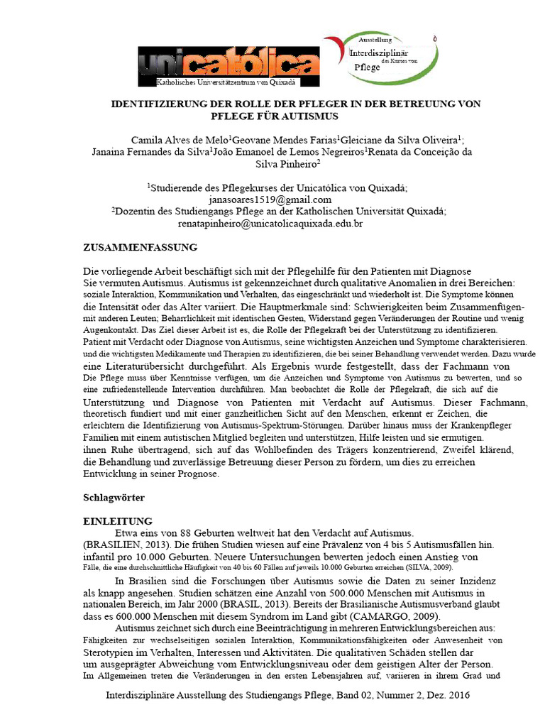 Identifizierung Der Rolle Der Pflegekraft in Der Pflege Von Autismus | PDF