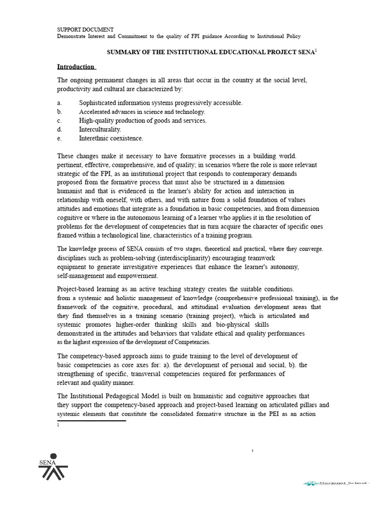 Summary of The Institutional Educational Project Sena | PDF | Learning ...