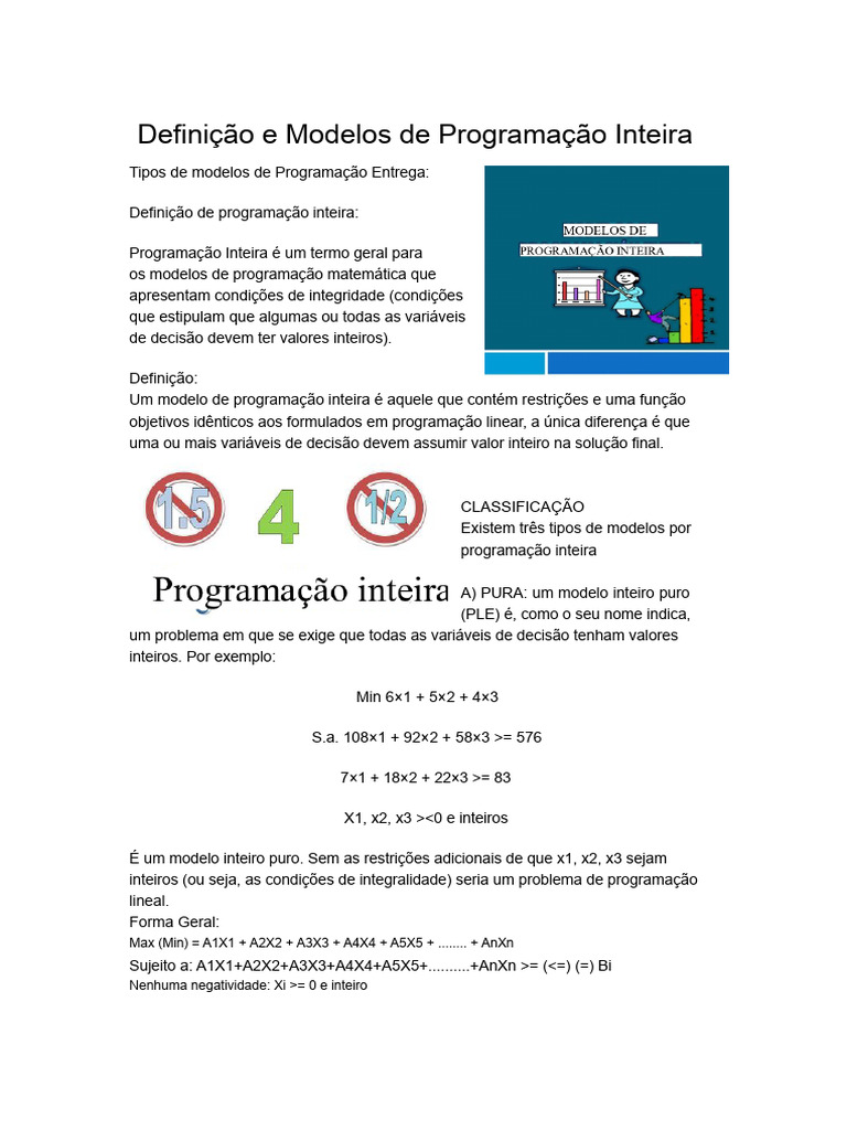 Definição e Modelos de Programação Inteira | PDF | Programação linear ...