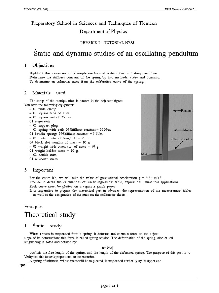 Pendulum Oscillation Study: Static & Dynamic | PDF | Force | Oscillation