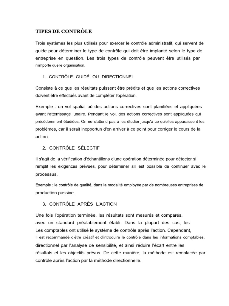 Types de contrôle administratif en entreprise | PDF | Investir ...