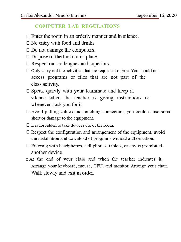 Computer Lab Regulations Guide | PDF