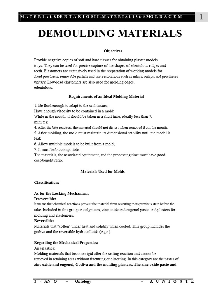 Molding Materials Summary | PDF | Silicone | Viscoelasticity