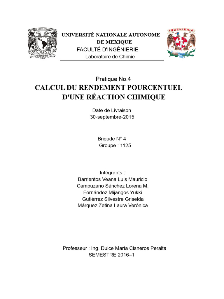 Calcul du rendement d'une réaction chimique | PDF | Stœchiométrie | Cuivre