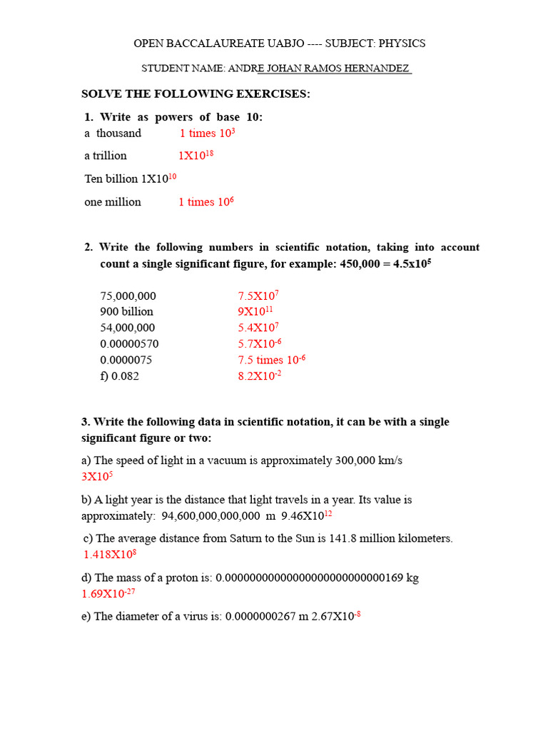 Scientific Notation Exercises | PDF