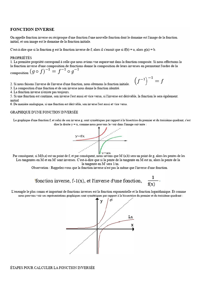 Fonction Inverse : Propriétés et Calculs | PDF | Fonction ...