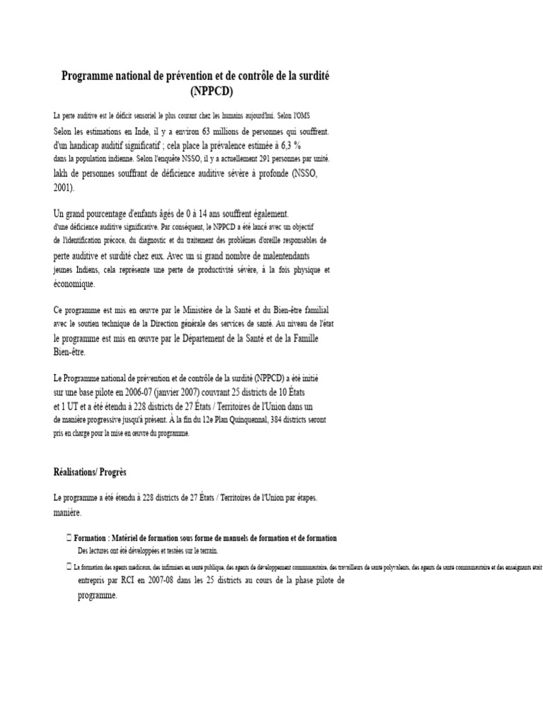 Programme de contrôle de la surdité en Inde | PDF | Audiologie | Surdité