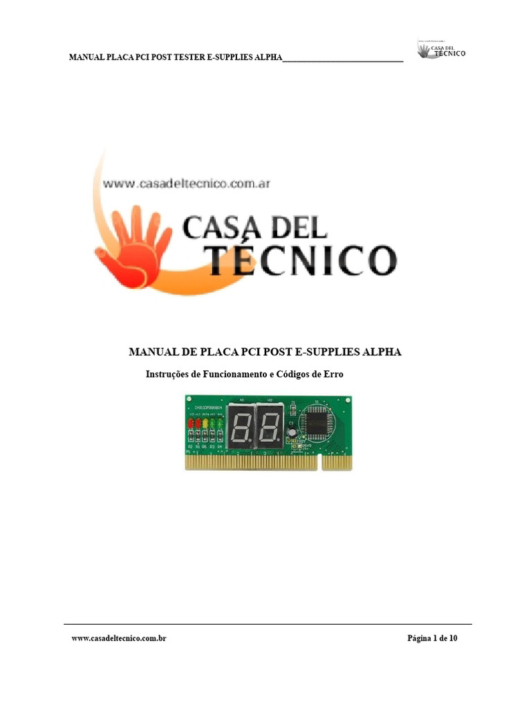 Manual do Testador POST PCI E-Supplies Alpha | PDF | BIOS | Informática