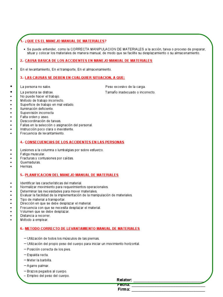 Charla Manejo Manual de Materiales | PDF | Crecimiento personal y ...
