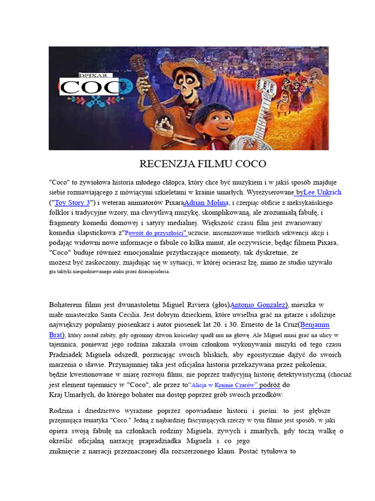Recenzja Filmu COCO | PDF