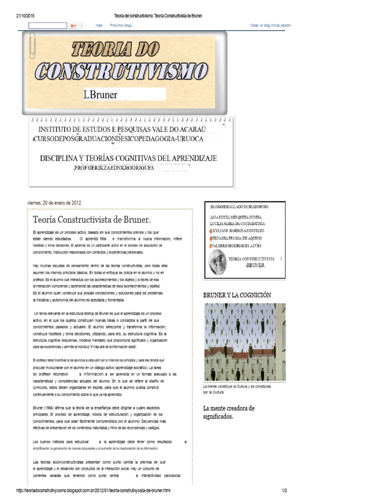 Teoría Del Constructivismo - Teoría Constructivista de Bruner - PDF ...