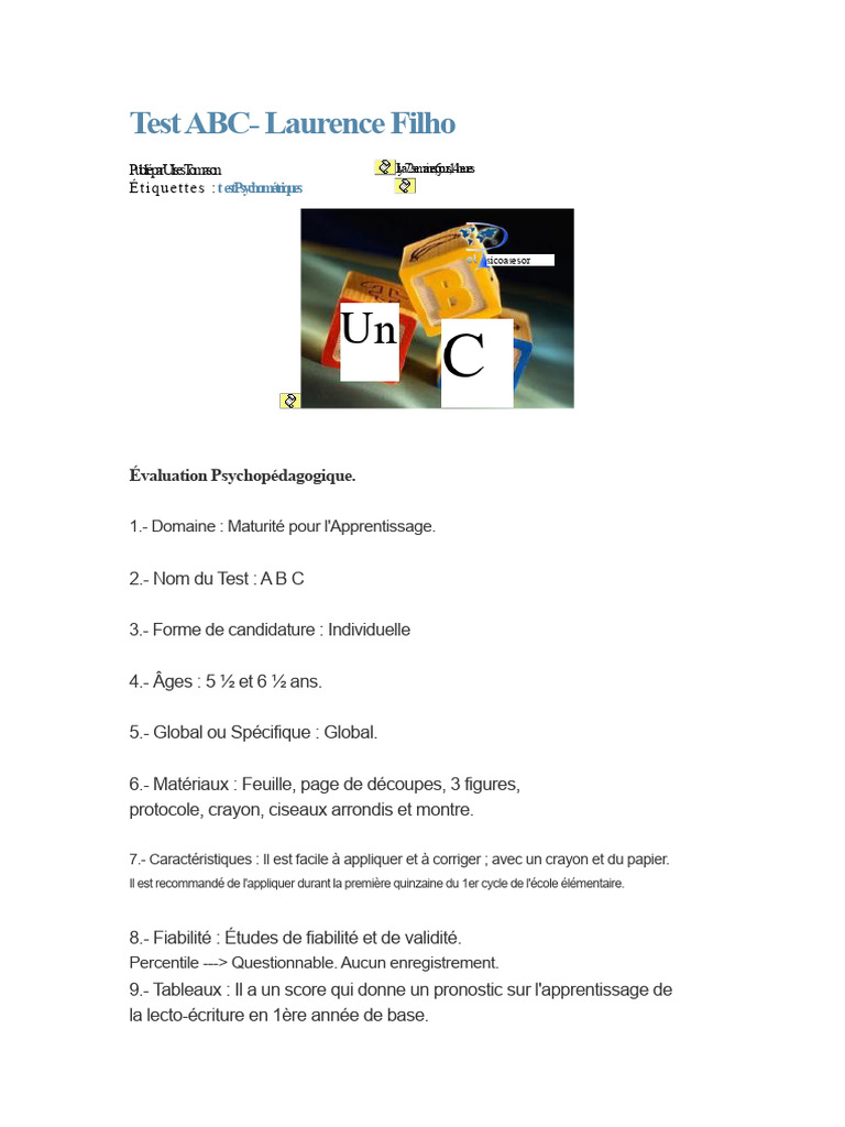 Test ABC : Évaluation de Maturité Éducative | PDF | Apprentissage ...