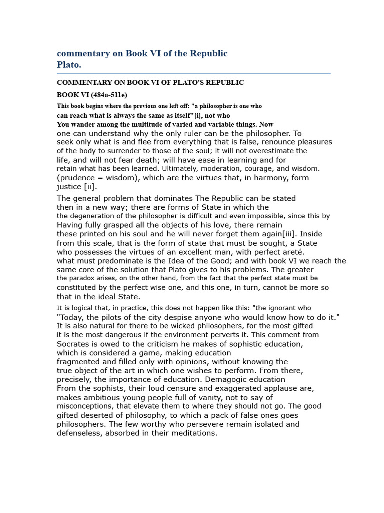 Plato's Republic Book VI Commentary | PDF | Knowledge | Plato