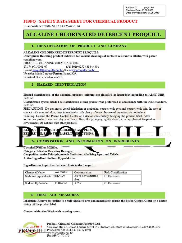Alkaline Chlorinated Cleaner MSDS | PDF | Detergent | Chlorine